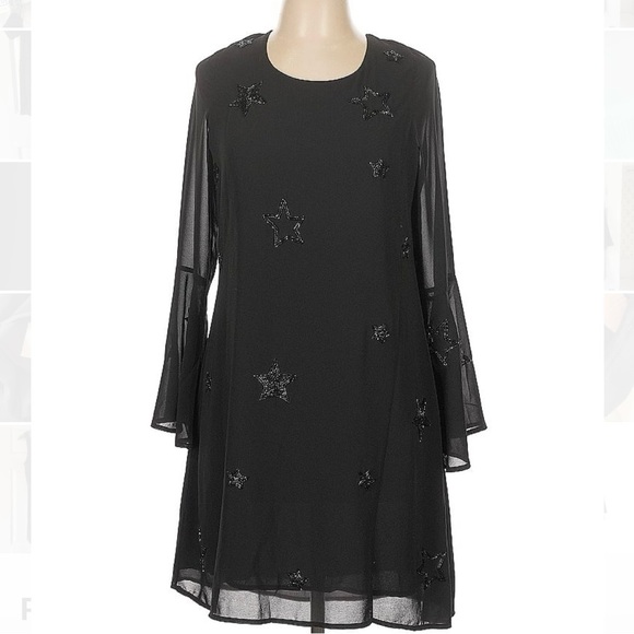 Chaser Dresses & Skirts - Chaser black beaded stars long sleeved dress back tie size medium